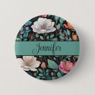 Elegant White Pink Rose Personalized 2 Inch Round Button