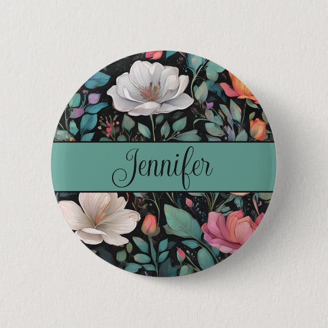 Elegant White Pink Rose Personalized 2 Inch Round Button (Front)