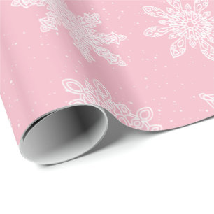 Elegant White & Pink Snowflake Christmas Pattern Wrapping Paper