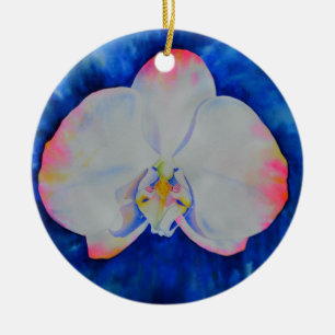 Elegant white pink watercolor floral orchid ceramic ornament