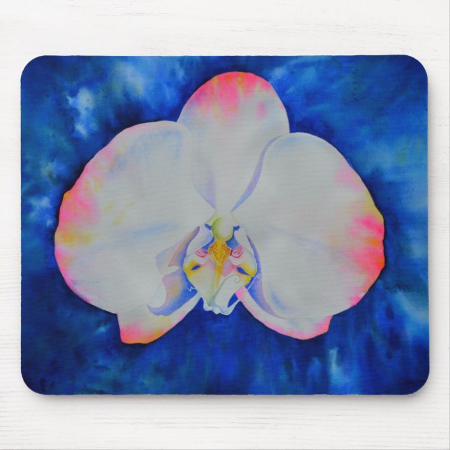 Elegant white pink watercolor floral orchid  mouse pad (Front)