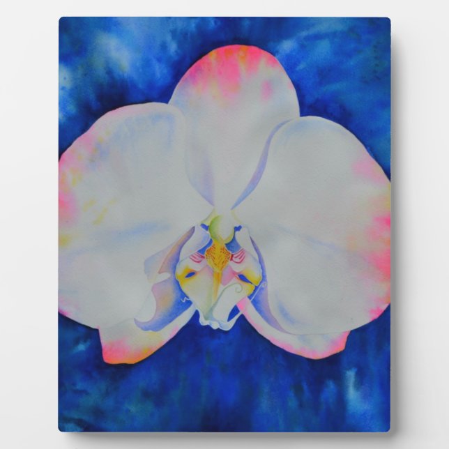 Elegant white pink watercolor floral orchid  plaque (Front)