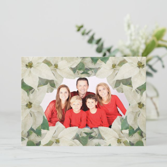 Elegant White Poinsettia Garden Flat Photo Card (Standing Front)