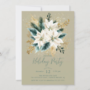 Elegant White Poinsettia Holiday Party Invite