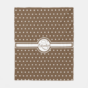 Elegant White Polka Dots on Brown Monogram Fleece Blanket