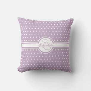 Elegant White Polka Dots on Purple Monogram Throw Pillow