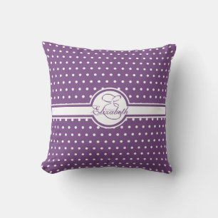 Elegant White Polka Dots on Purple Monogram Throw Pillow