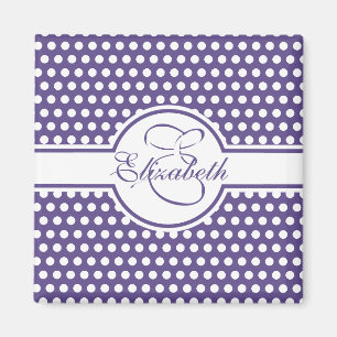 Elegant White Polka Dots on Ultra Violet Monogram Magnet