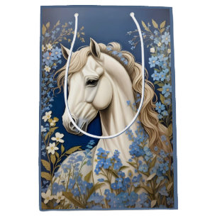 Elegant White Pony And Forget-Me-Nots Medium Gift Bag