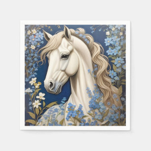 Elegant White Pony And Forget-Me-Nots Napkin