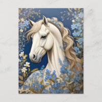 Elegant White Pony And Forget-Me-Nots