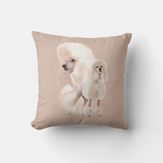 Elegant White Poodle Pastel Collage Throw Pillow (Front)