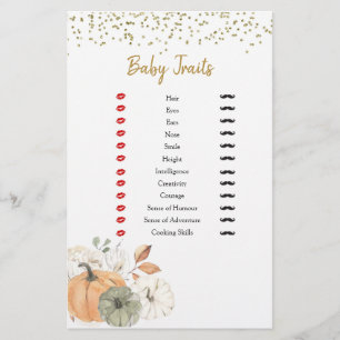Elegant White Pumpkin Shower Baby Traits Games
