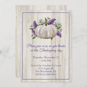 Elegant White Pumpkin Thanksgiving Invitation