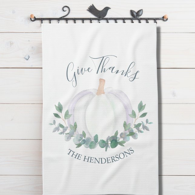 Elegant White Pumpkin Thanksgiving Kitchen Towel (Creator Uploaded)