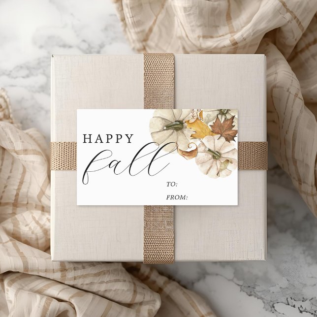 Elegant White Pumpkins Happy Fall Favour Gift Sticker (Creator Uploaded)