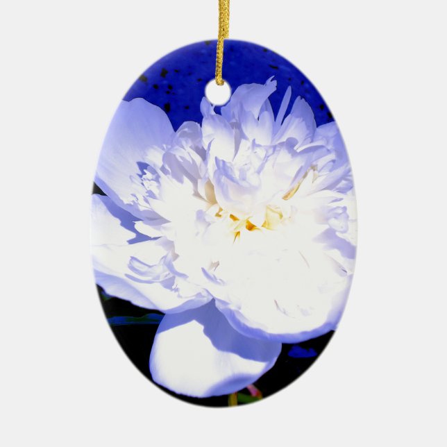 Elegant white purple blue floral flower peony ceramic ornament (Front)
