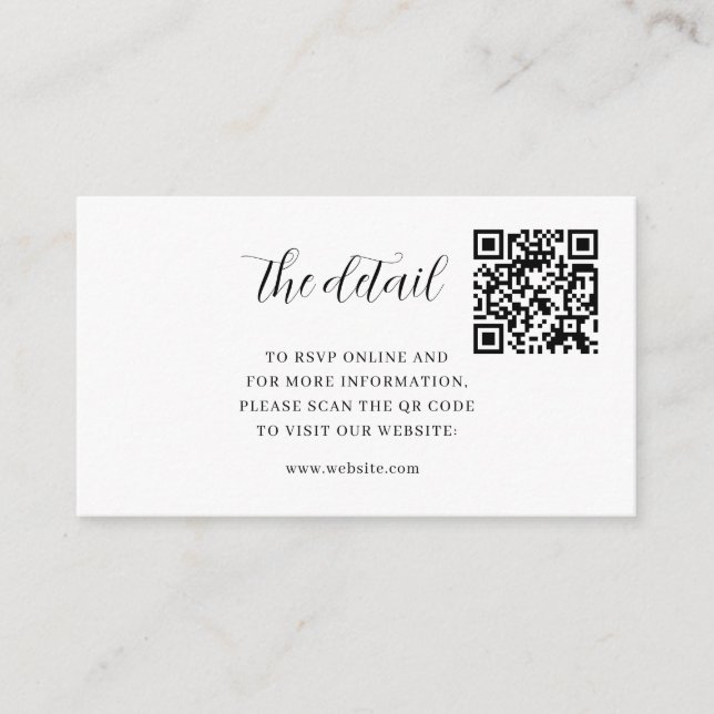 Elegant White QR Code Classic Minimalist Wedding Enclosure Card (Front)
