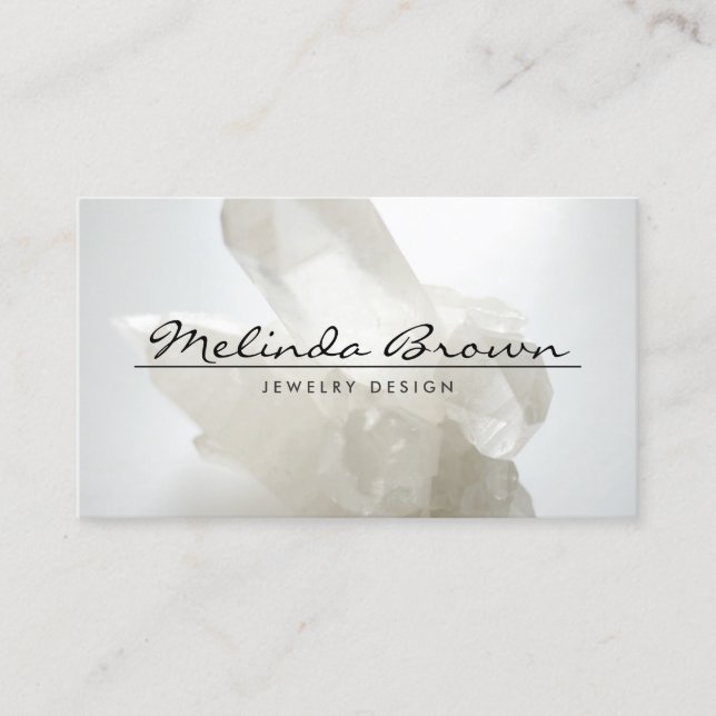 Elegant White Quartz Crystal Gemstone Business Card (Front)