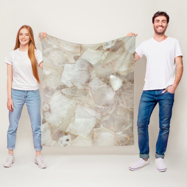 Elegant White Quartz Print Fleece Blanket (In Situ)