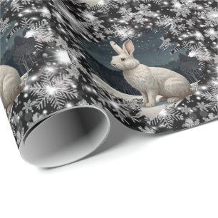 Elegant white rabbit Christmas snowflakes Wrapping Paper