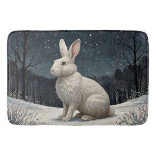 Elegant white rabbit Christmas snowy woodland Bath Mat