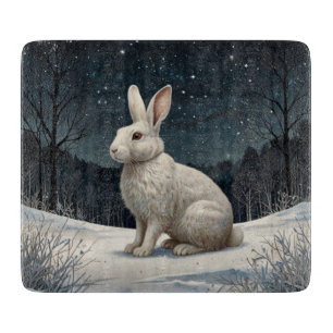 Elegant white rabbit Christmas snowy woodland  Cutting Board