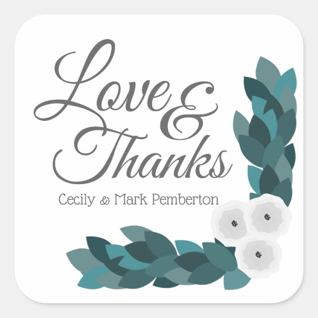 Elegant White Ranunculus Flowers Thank You Square Sticker (Front)