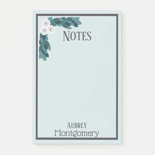 Elegant White Ranunculus & Foliage Personalized Post-it Notes (Front)