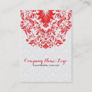 Elegant White & Red Damasks & Lace Business Card