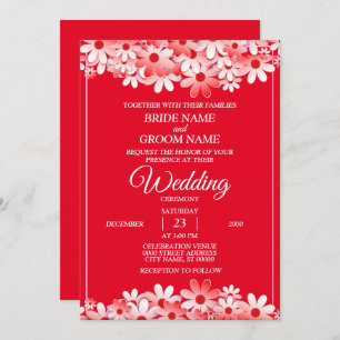Elegant White Red Floral Wedding Invitation
