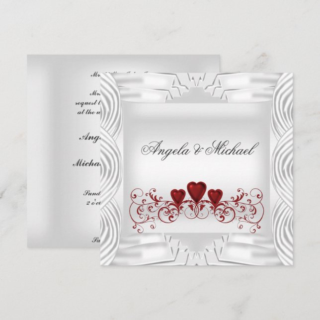 Elegant White Red Hearts Wedding Invitation (Front/Back)