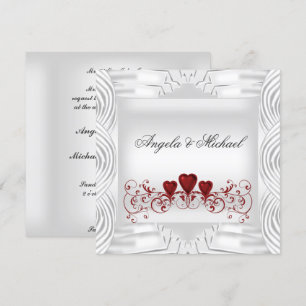 Elegant White Red Hearts Wedding Invitation