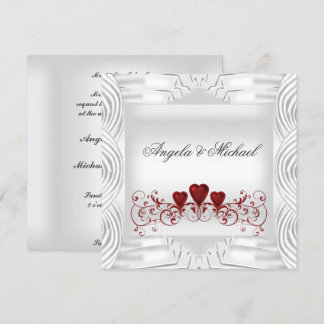 Elegant White Red Hearts Wedding Invitation