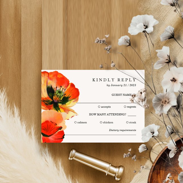 Elegant White Red Poppy Kindly Reply Invitation (Creator Uploaded)