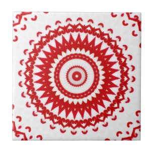 Elegant White Red Scandinavian Folk Lace Textile Tile