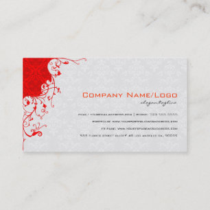 Elegant White & Red Vintage Floral Damasks Business Card