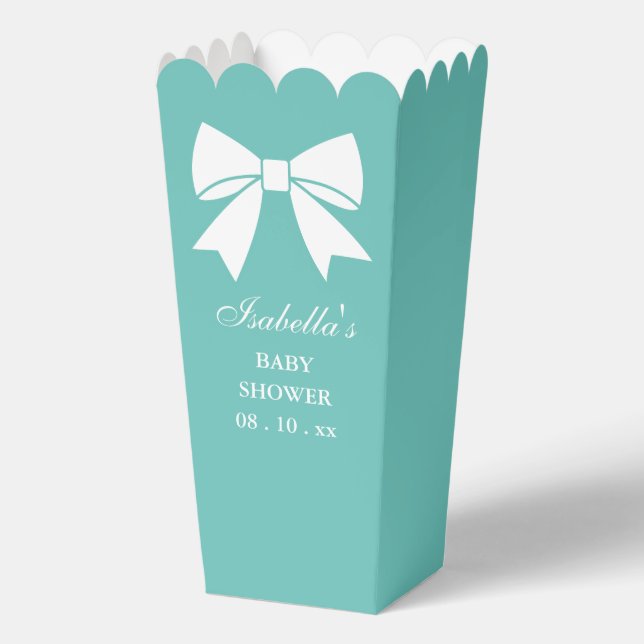 Elegant White Ribbon Bow Teal Blue Baby Shower Favor Box (Front)