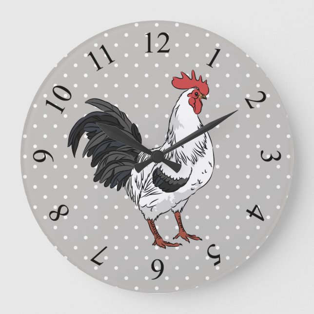 Elegant White Rooster Wall Clock (Front)