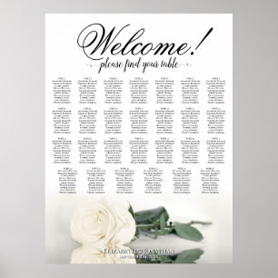 Elegant White Rose 27 Table Wedding Seating Chart