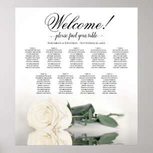Élégant White Rose 9 Table Mariage Tableau de sièg
