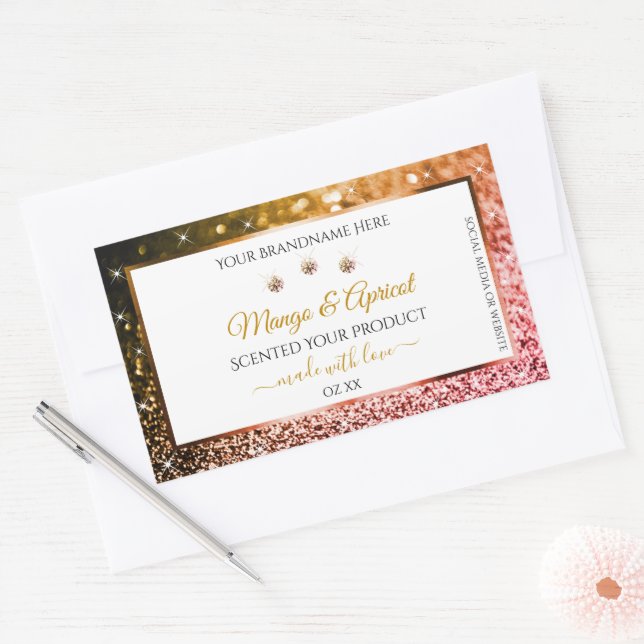 Elegant White Rose and Gold Glitter Product Labels (Envelope)