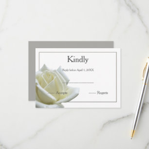 Elegant white rose and silver RSVP Card
