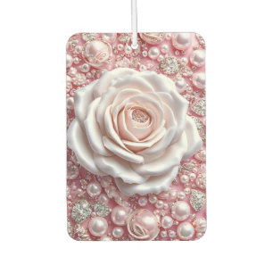 Elegant White Rose and Sparkling Pink Pearls Air Freshener
