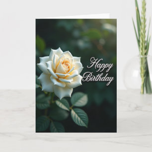 Elegant White Rose Birthday Card