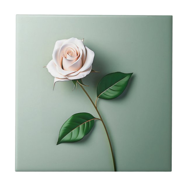 Elegant White Rose Botanical Tile (Front)