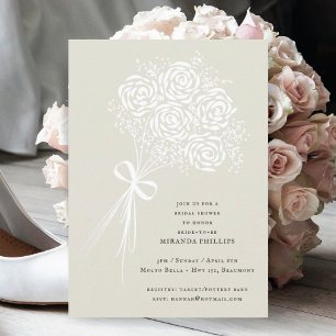 Elegant White Rose Bouquet Bridal Shower Invitation