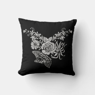 Elegant White Rose Butterfly Floral Throw Pillow