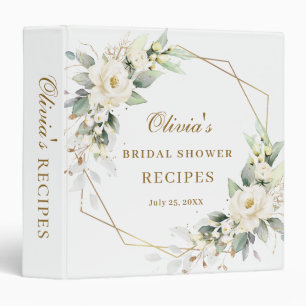 Elegant White Rose Eucalyptus Bridal Shower Recipe Binder