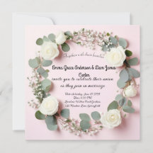 Elegant White Rose & Eucalyptus Wedding Invitation
